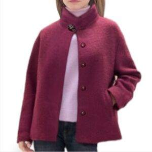 Lands’ End Classic Wool Bouclé Jacket | 12 Petite | Red Plum Heather | $50
